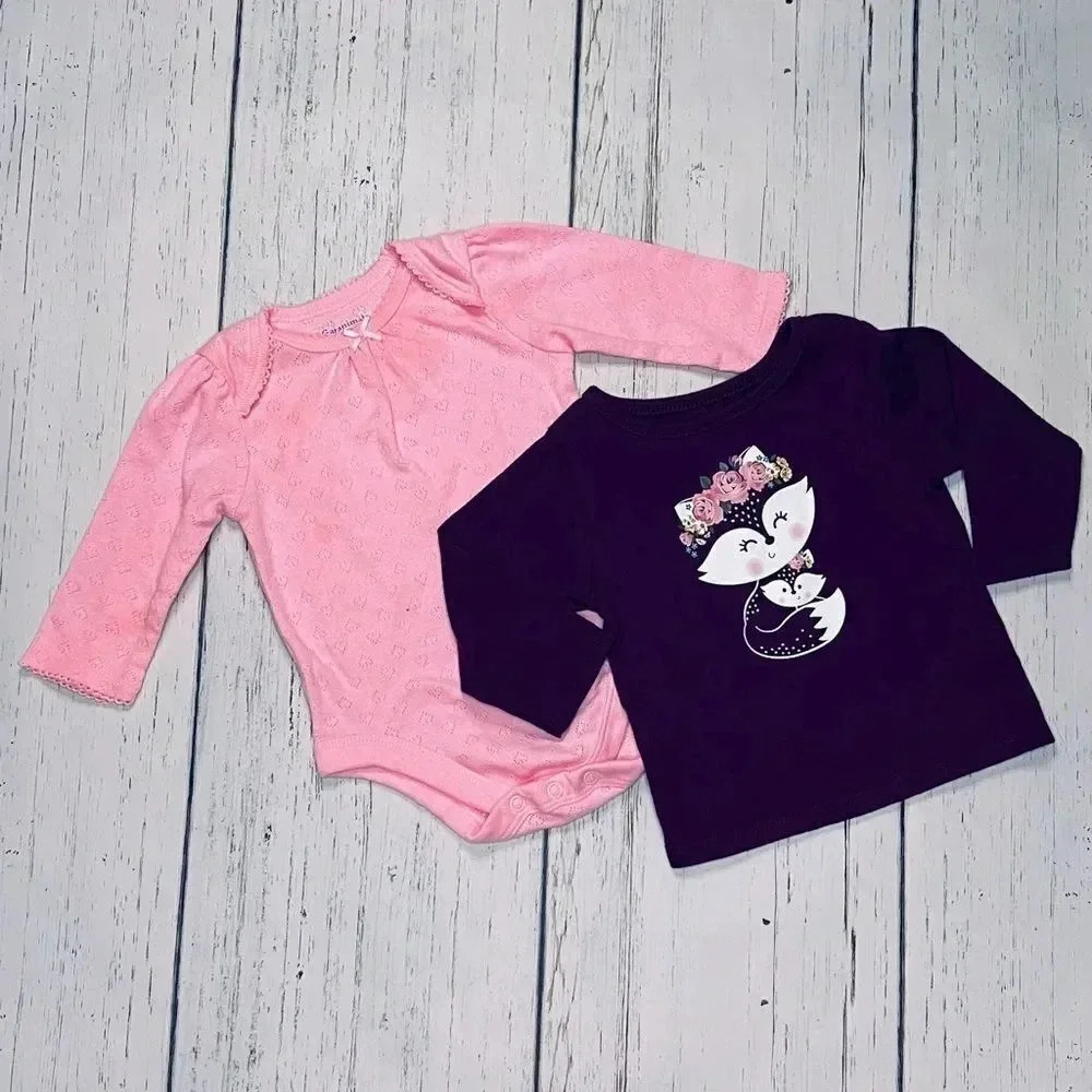 Garanimals baby girl pink Onesie & long sleeve T-shirt Size 0-3 months